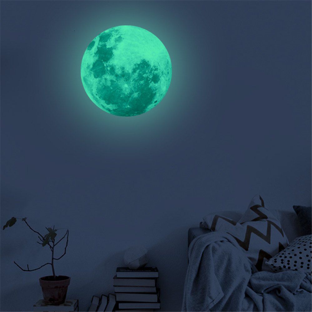 

3D Moon Fluorescent Removable Wall Sticker, Northern lights blue