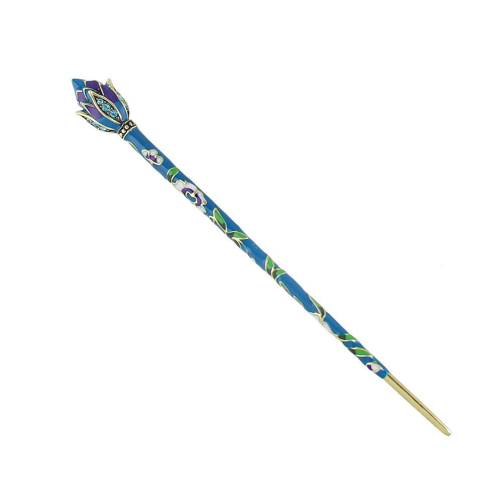 

Colorful Enamel Flower Long Hair Sticks Bohemian, Blue koi