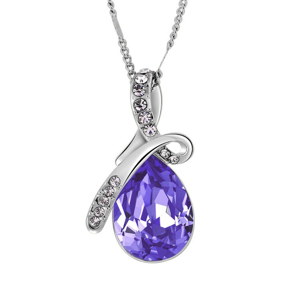 

Girl New Popular Water Drop Gem Angel'S Tears Crystal Necklace Accessories, Purple