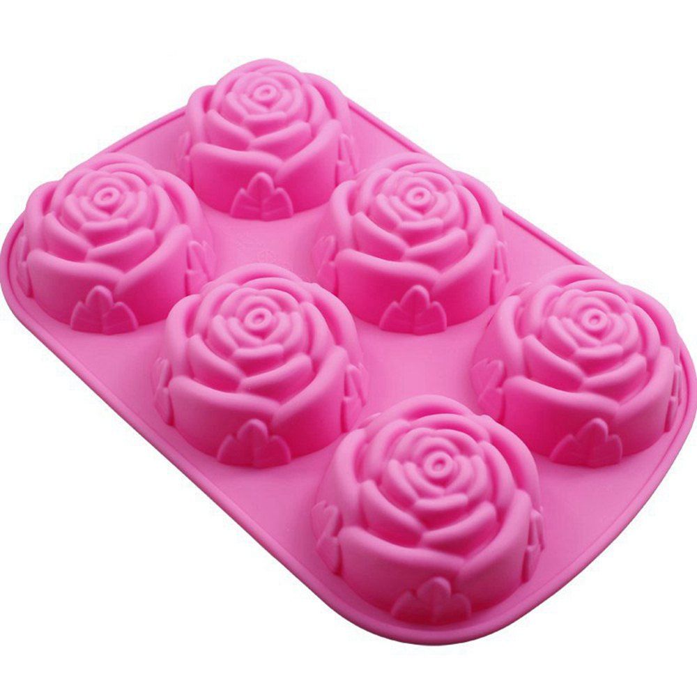 

6 Rose Handmade Soap Mold Silicone Cake Chocolate Jelly Pudding Ice Pan, Hot pink