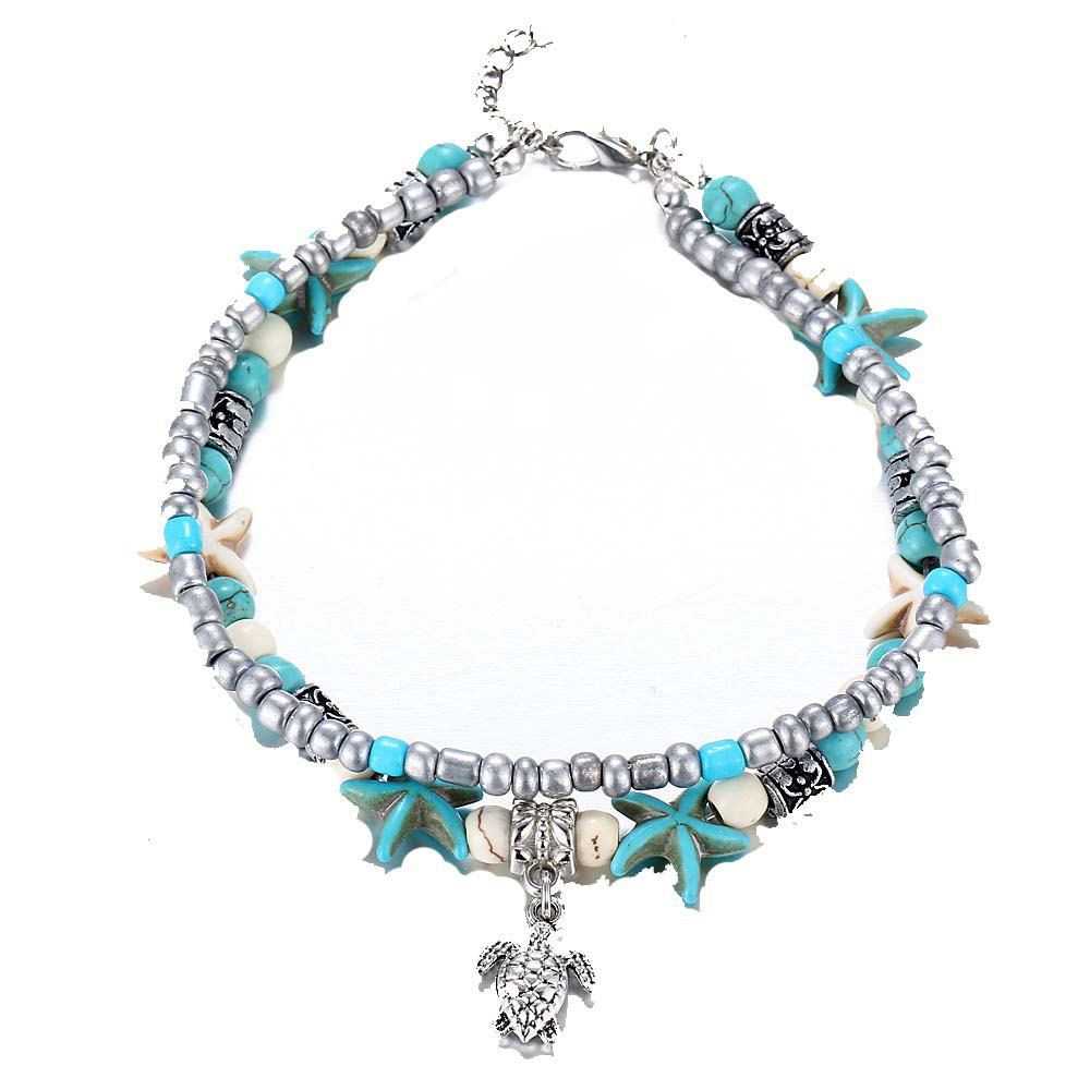 

Fashion Double Conch Starfish Yoga Beach Turtle Anklets Chain, Multi