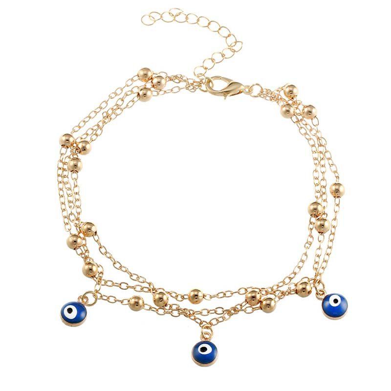 

New Bohemian Blue Eyes Pendant Summer Beach Anklet Chain Accessories, Gold