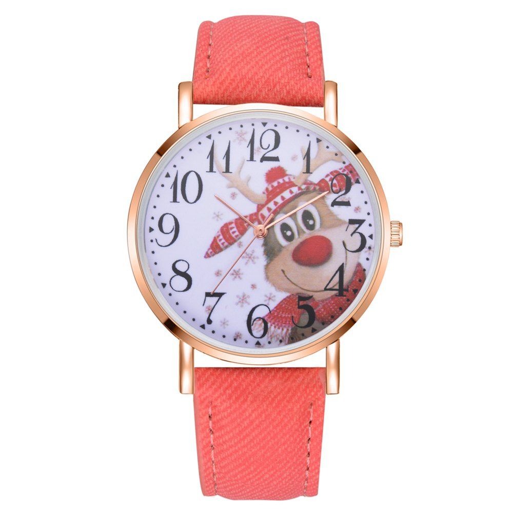 

XR2498 Women Arabic Numbers Analog Quartz Wrist Watch with Christmas Elk Dial, Red