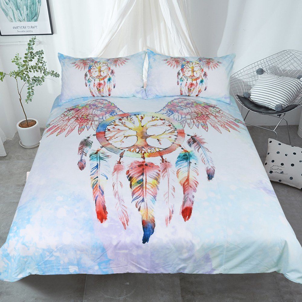 Dreamcatcher Bedding Set Feathers Duvet Cover Digital Print 3pcs