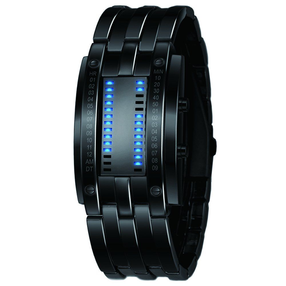 

Luxury Unique Creativ Men Blue Binary Stainless Steel Digital Electronic Watches, Black