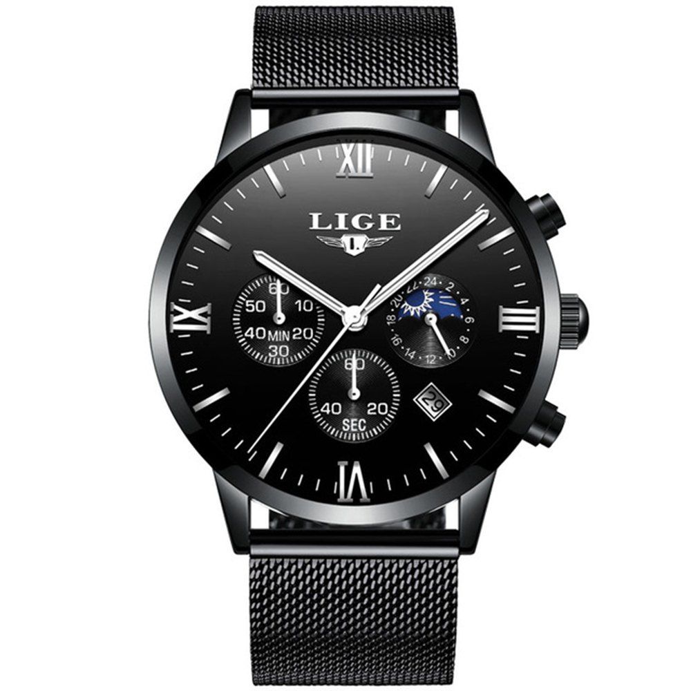 

LIGE Men Watches Luxury Brand Multi Function Mens Sport Quartz Watch Man, Natural black