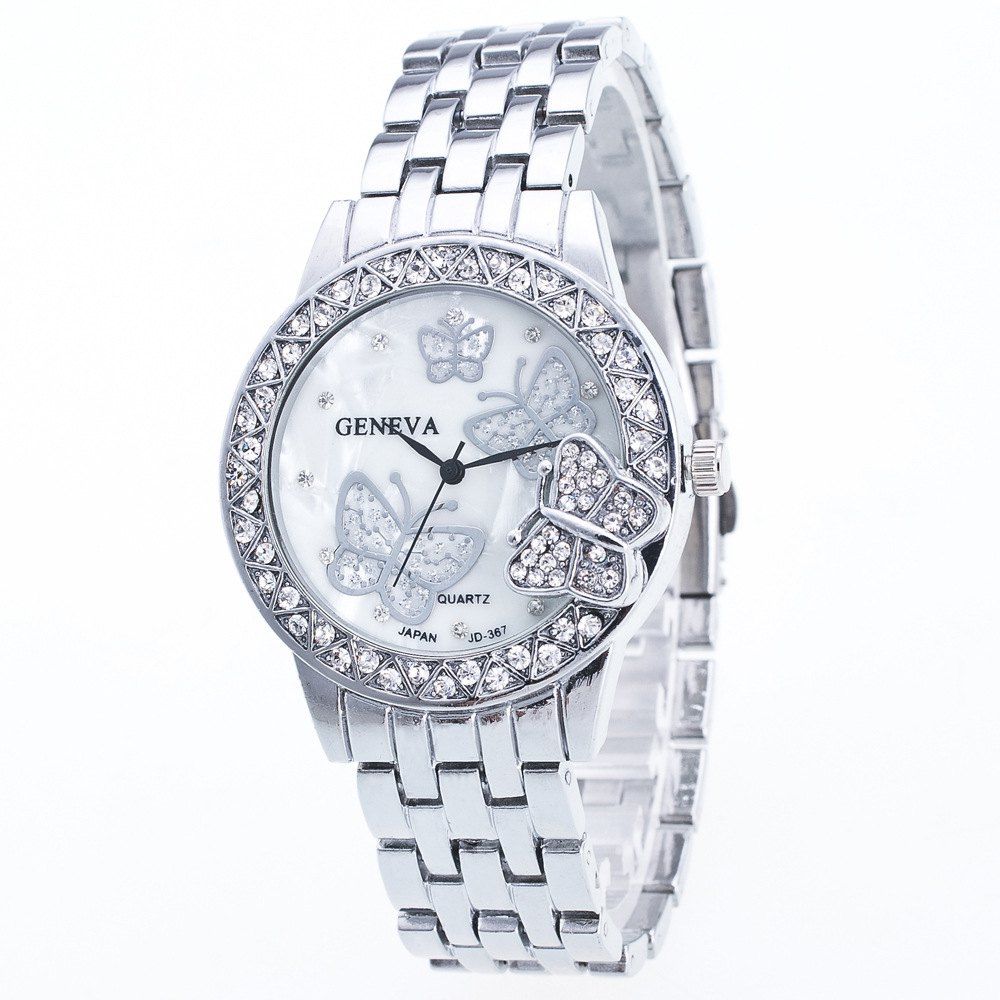 

Fashion Diamond Ladies Watch Gold Butterfly Steel Band Quartz Watch, Silver