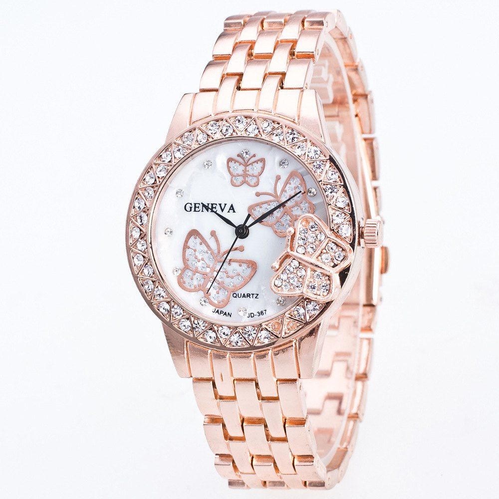 

Fashion Diamond Ladies Watch Gold Butterfly Steel Band Quartz Watch, Rose gold