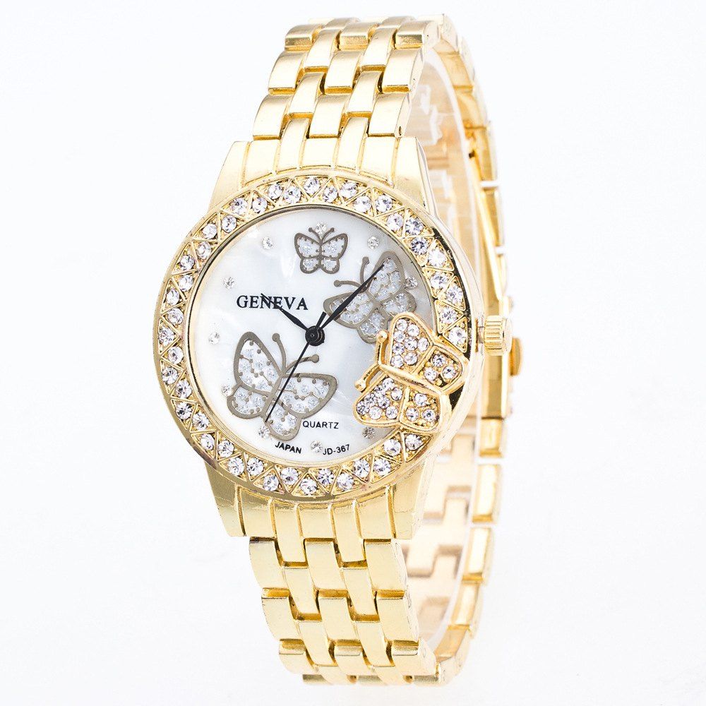 

Fashion Diamond Ladies Watch Gold Butterfly Steel Band Quartz Watch