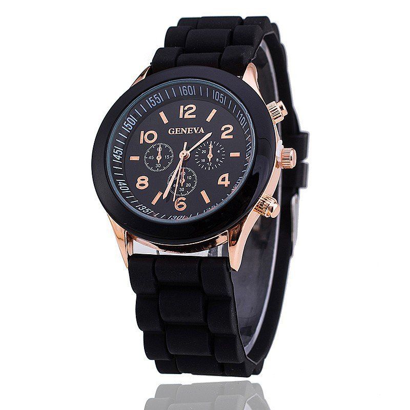 

Geneva Casual Fashion Silicone Band Women Quartz Watch, Black