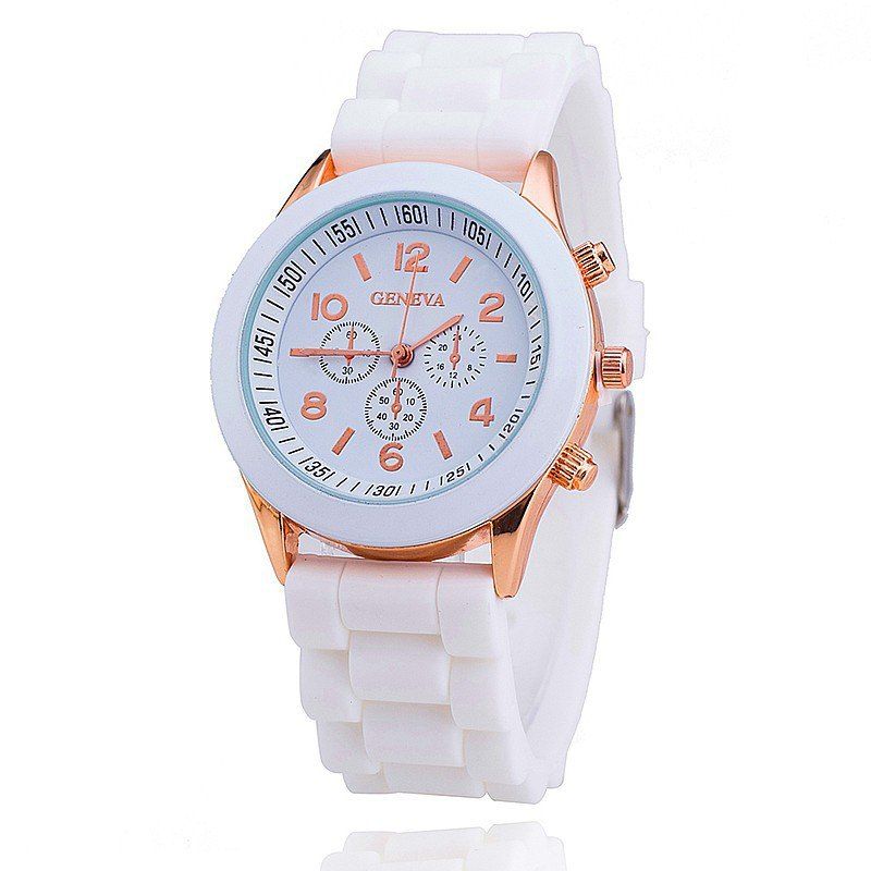 

Geneva Casual Fashion Silicone Band Women Quartz Watch, White