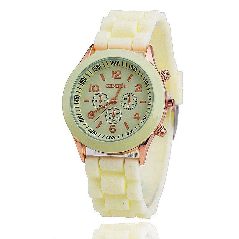 

Geneva Casual Fashion Silicone Band Women Quartz Watch, Beige