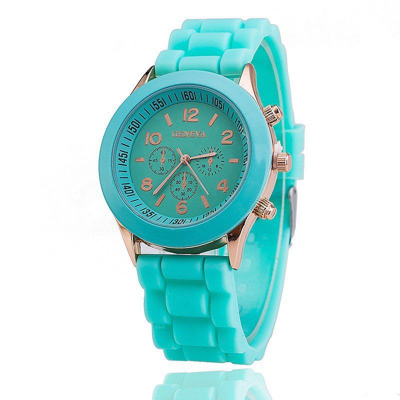 

Geneva Casual Fashion Silicone Band Women Quartz Watch, Light blue