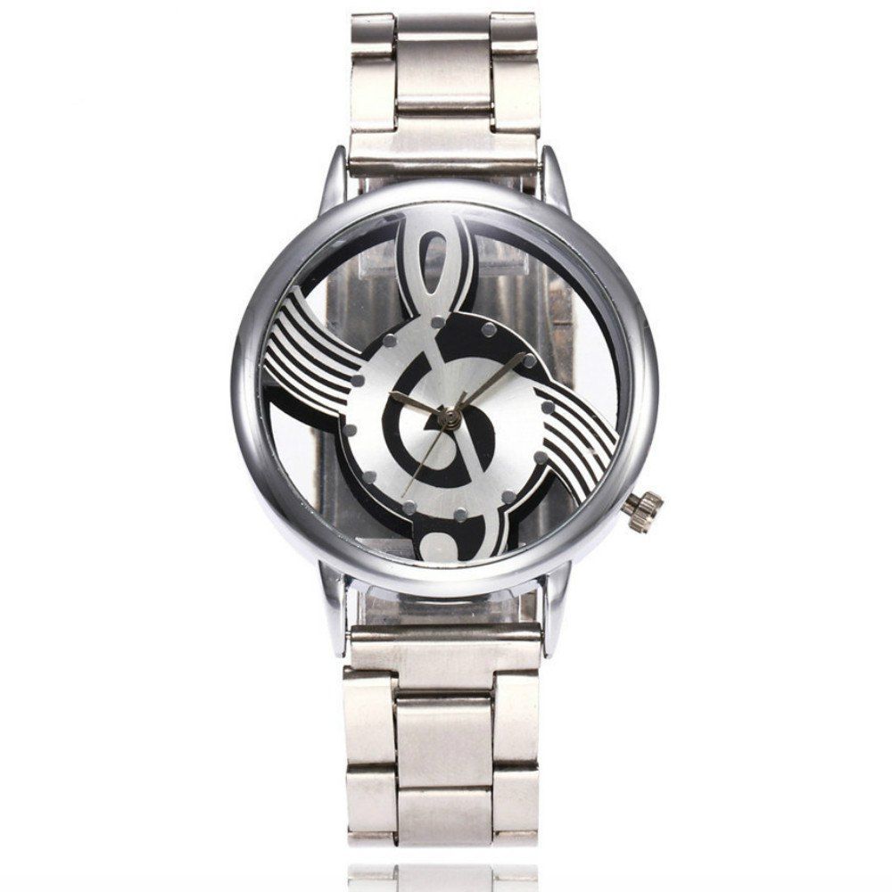 

New Fashion Hollow Music Note Notation Stainless Steel Quartz Wristwatch, Silver