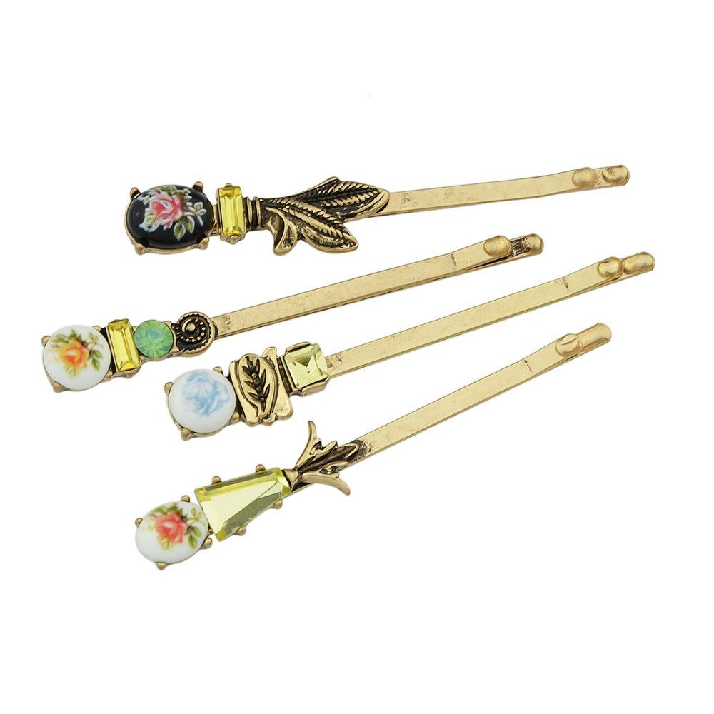 

Colorful Flower Pattern Barrettes Hair Clip, Gold