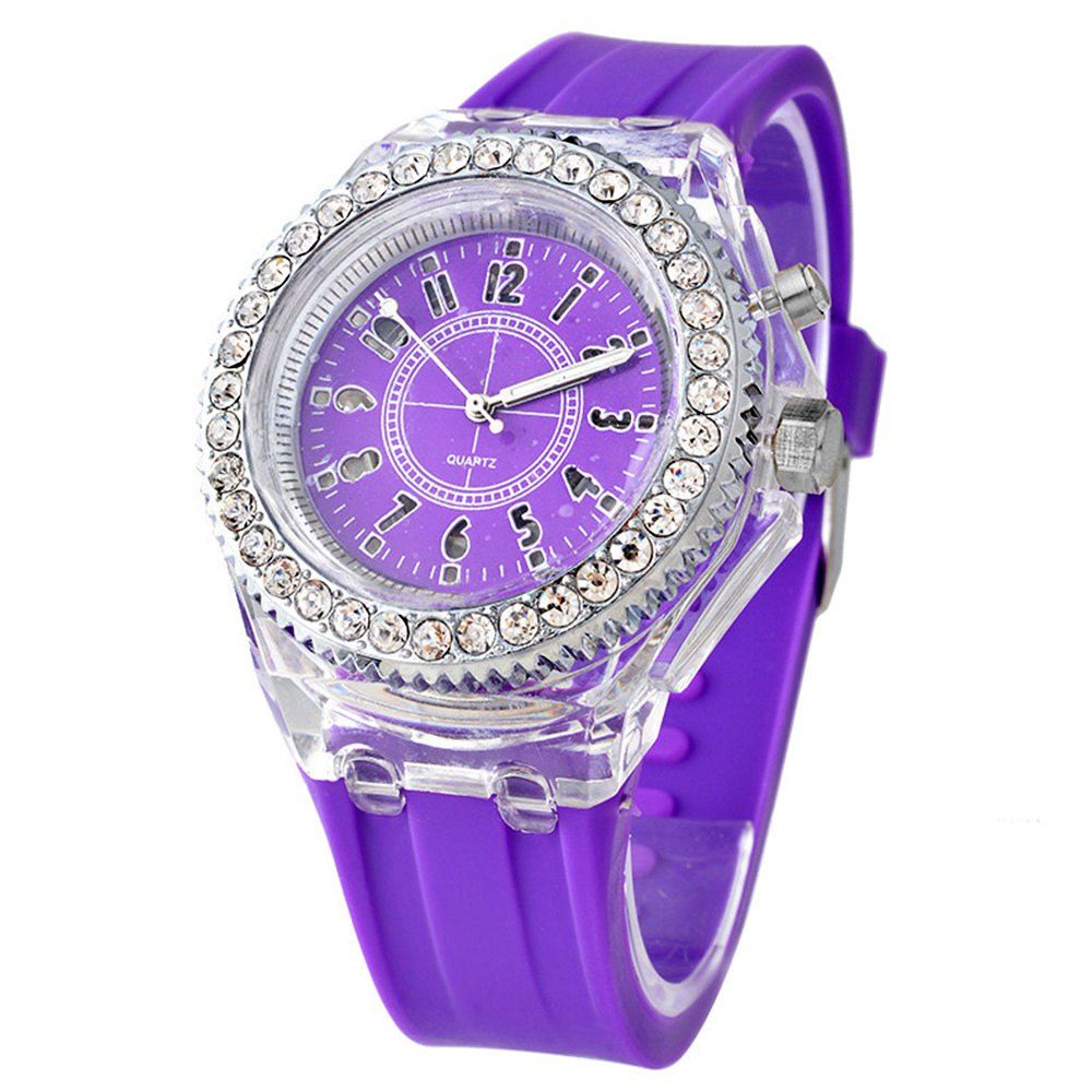 

Genev Unique Creativ Sparkle Noctilucent Luminous Simulated Diamond Watch, Purple mimosa