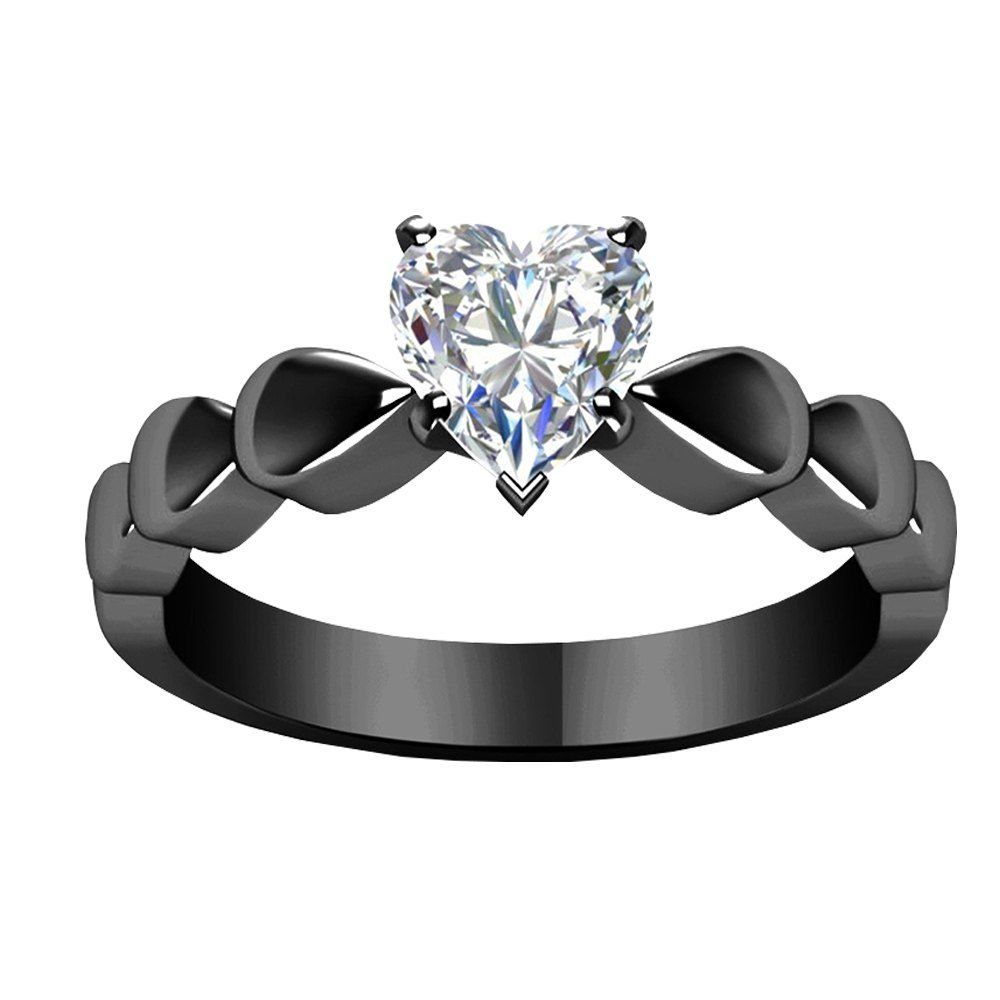 

Heart - shaped Diamond Encrusted Couple Rings, Black