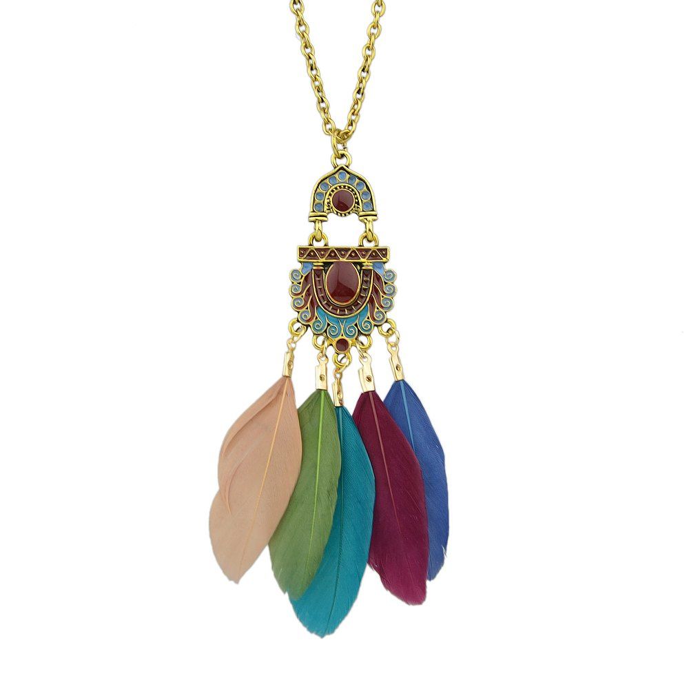 

Colorful Enamel And Feather Shape Pendant Necklace, Woodland camouflage