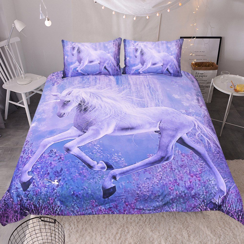 [56 OFF] Purple Horse Pattern Bedding Duvet Cover Set Digital Print