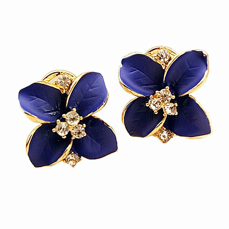 

Camellia Flower Female Fashion Exquisite Blue Stereo Matte Earrings, Royal blue