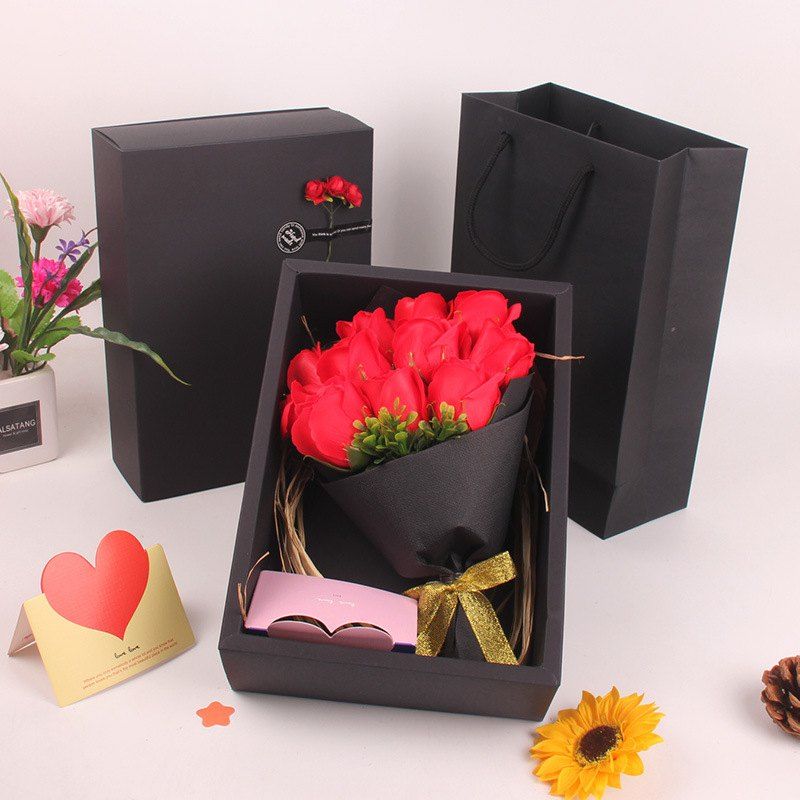 

Mother'S Day Gift Black 11 Roses Soap Bouquet Gift Box, Red