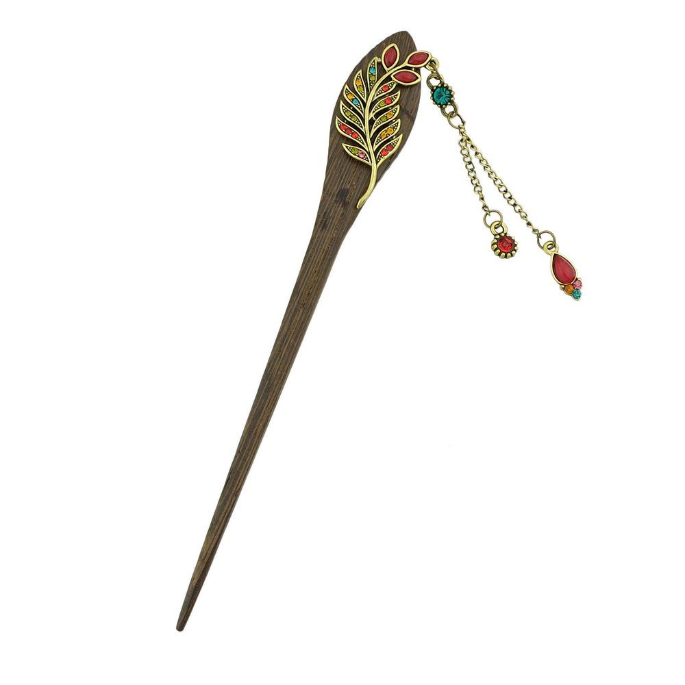 

Colorful Rhinestone Leaf with Water Drop Charm Hairpin, Woodland camouflage