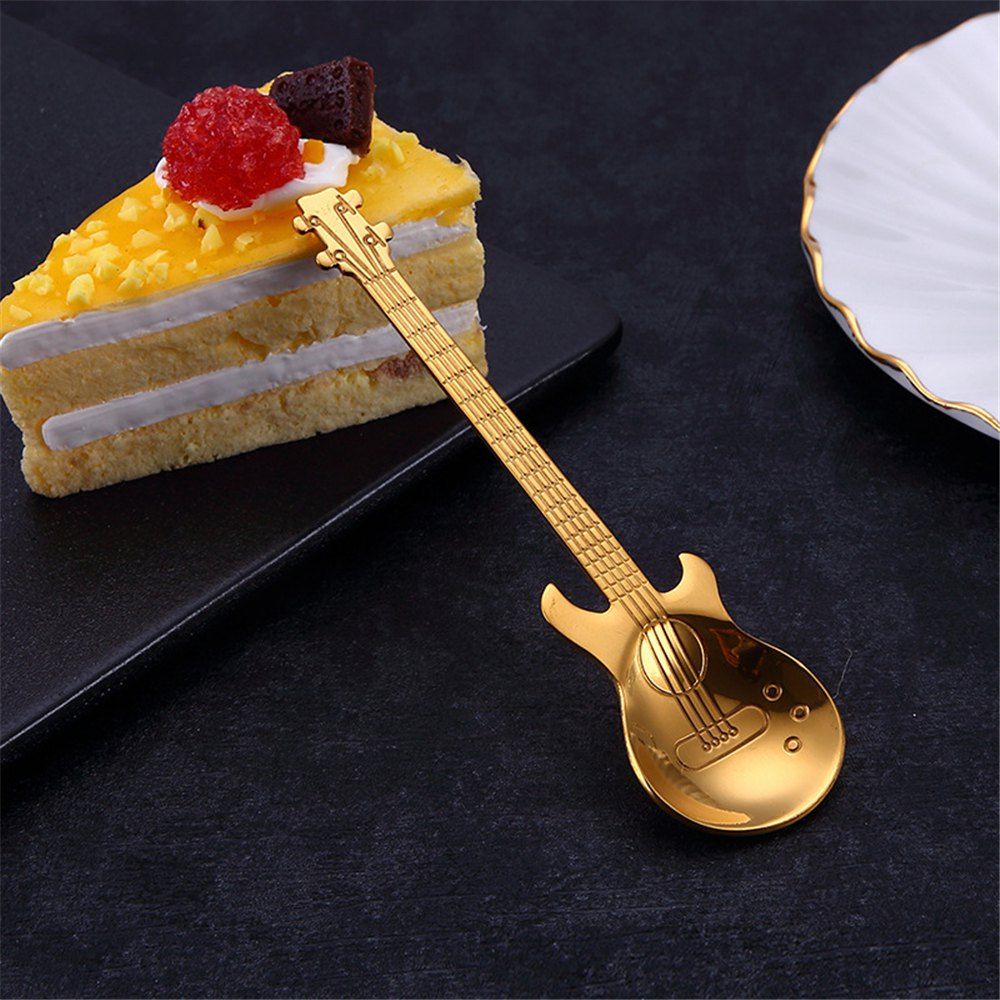 

High Quality Creative Stainless Steel Guitar Coffee Spoon, Gold