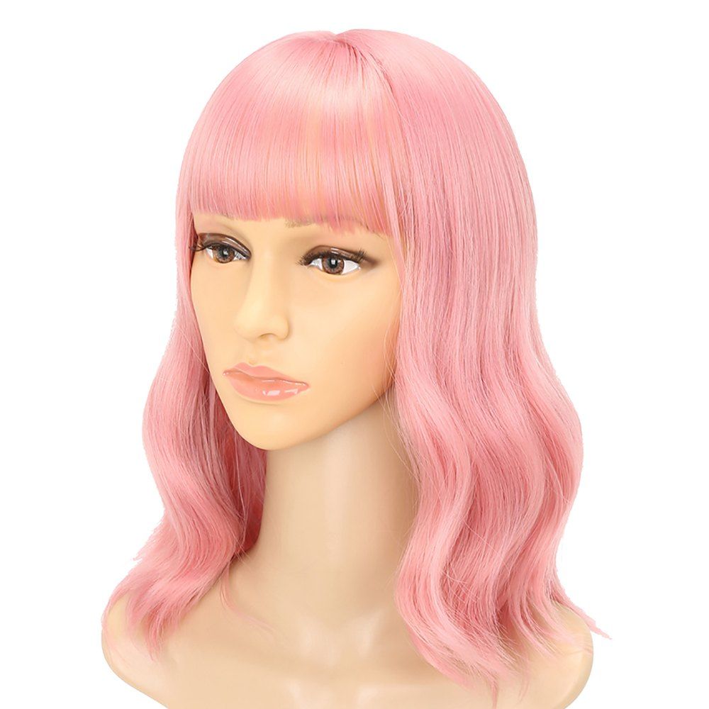 [33 OFF] Fluffy Pink Charming Wavy Synthetic Long Hair Party Cosplay
