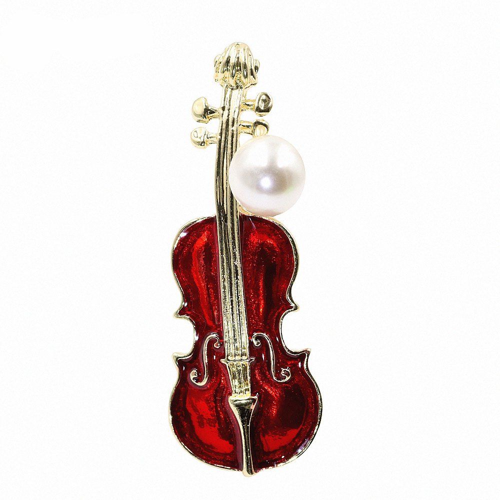 

PULATU Elegant Porcelain Glaze Violin Brooch for Women, Chestnut red