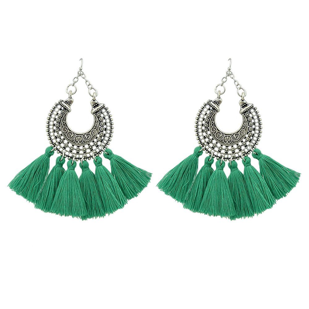 2018 Antique Silver Color Horns With Colorful Tel Drop Earrings Antique Silver Color Horns With Colorful Tel Drop Earrings