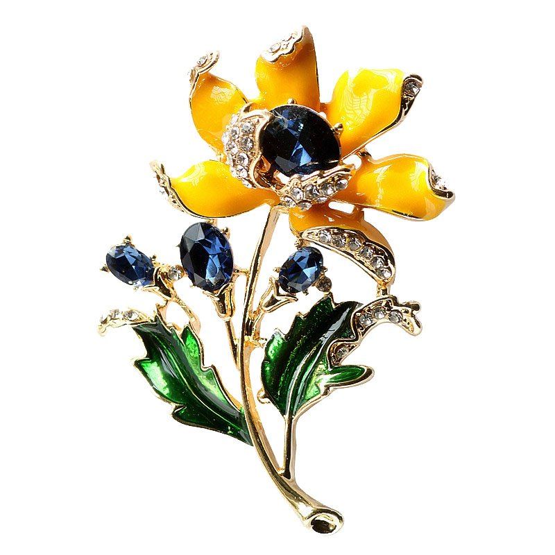 

PULATU Diamond Gemstone Flower Brooch for Women XZ-C1L6-4, Golden brown