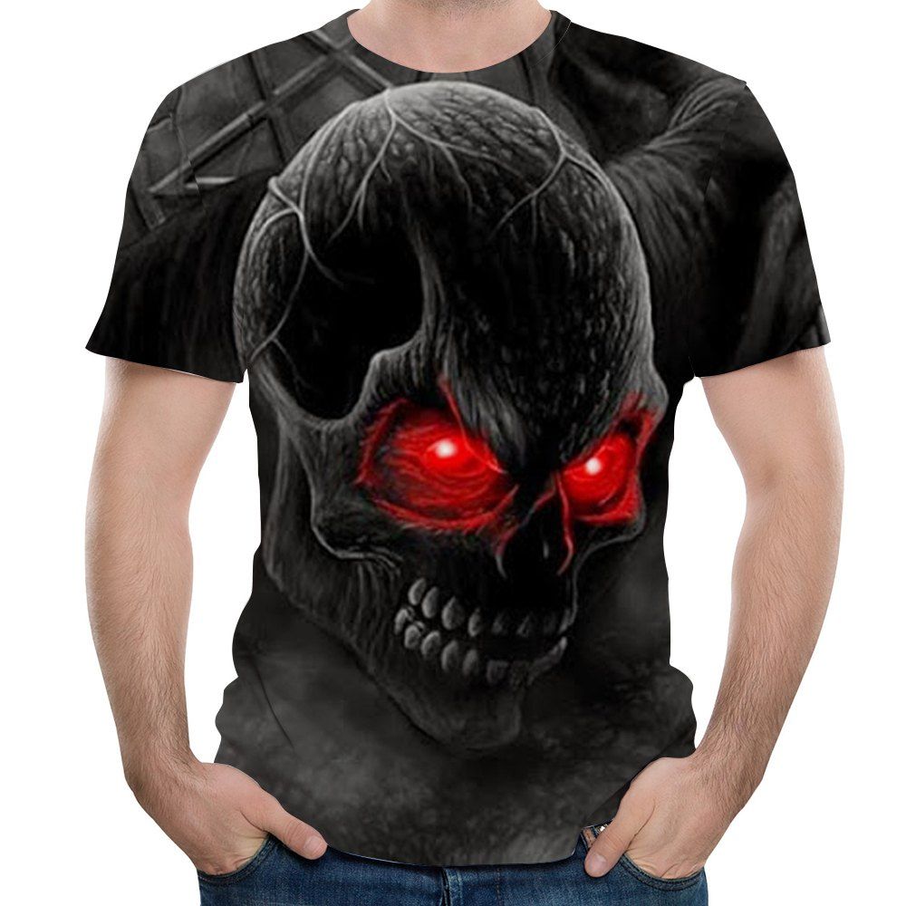 

2018 Summer Fashion Personality Skull 3D Print Short T-Shirt, Gray