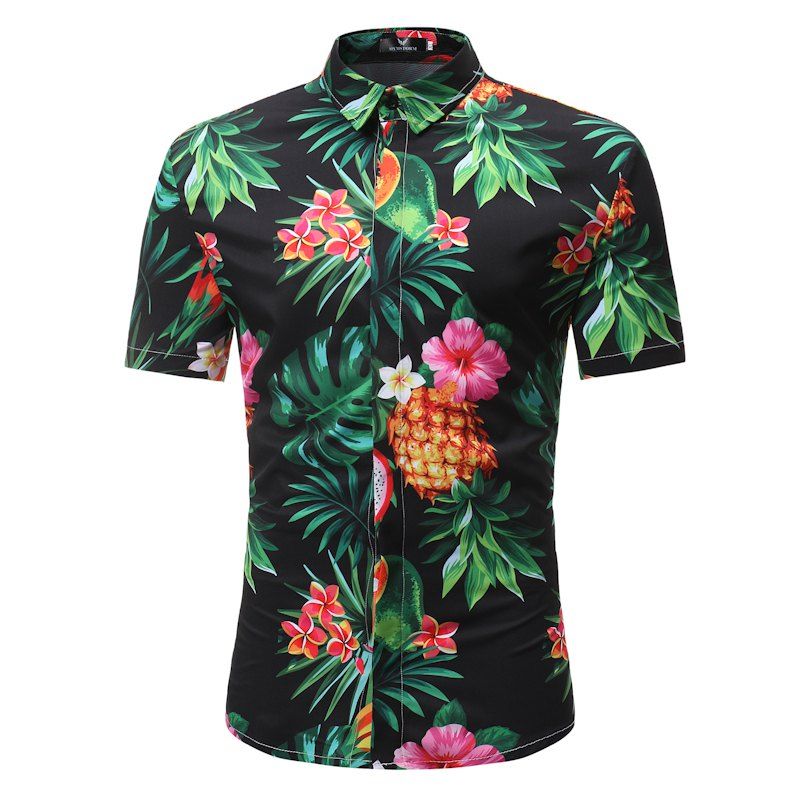 

Men's Casual Short Sleeve Flower Shirt, Multi-y