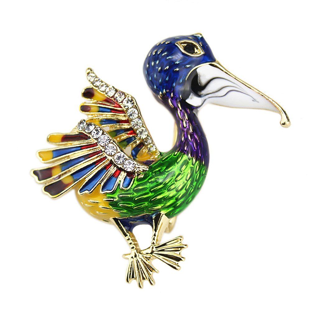 

PULATU Personalized Enamel Simulate-Pearl Bird Brooch B1L5-7, Jungle green