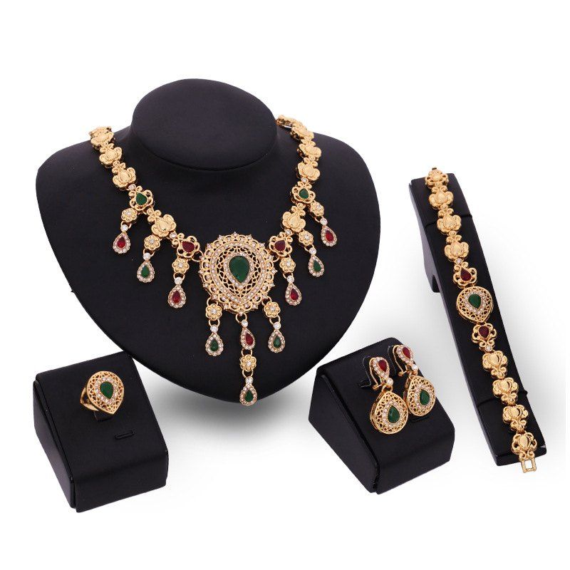 

Fashion Women Jewelry Sets Bride Party Gold Plated Chain Necklace Earring, Orange gold