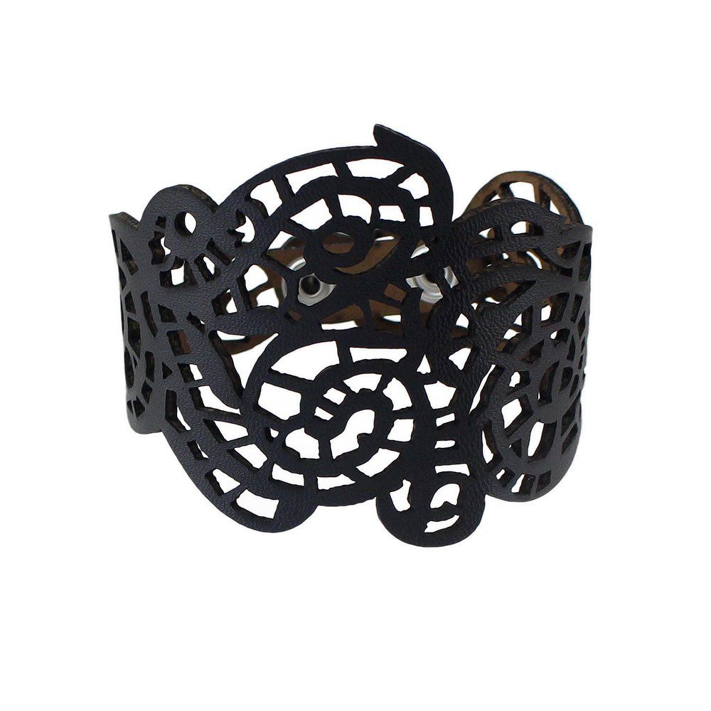 

PU Leather Hollow out Flower Wrap Bracelet, Black