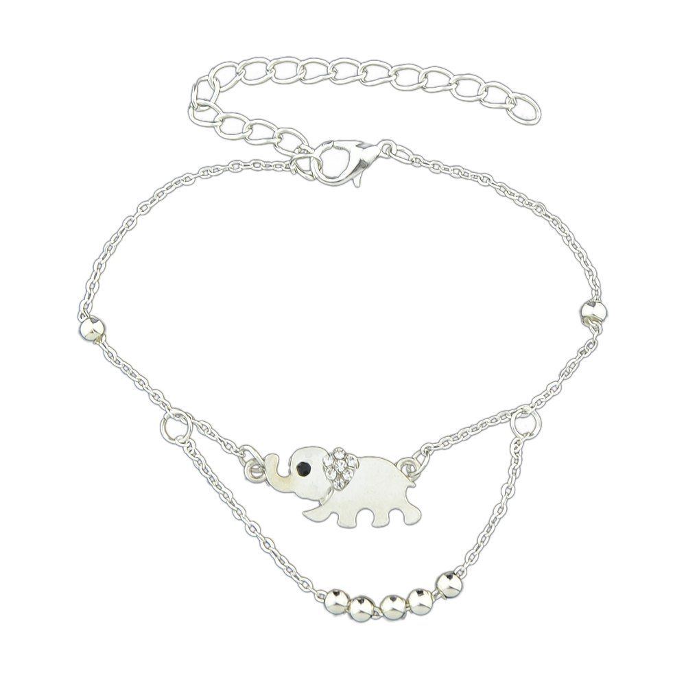 

Rhinestone Elephant Charm Anklets Barefoot Sandals, Silver