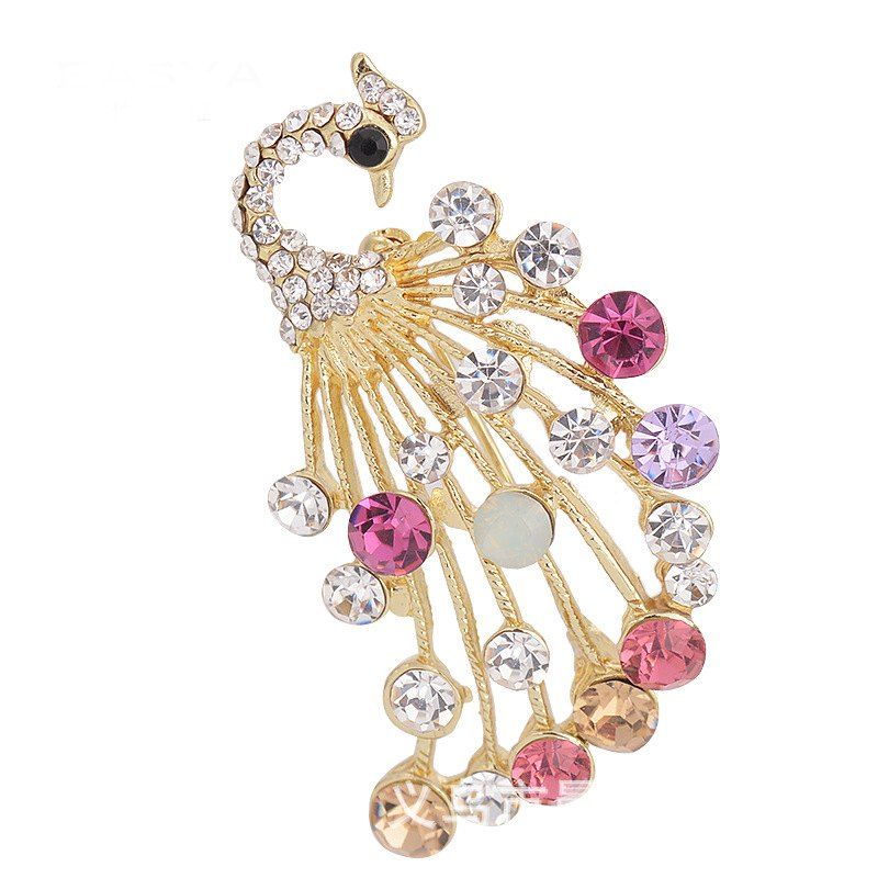 

Elegant Peacock Shape Brooch Alloy and Rhinestone Clothes Decoration, Multi