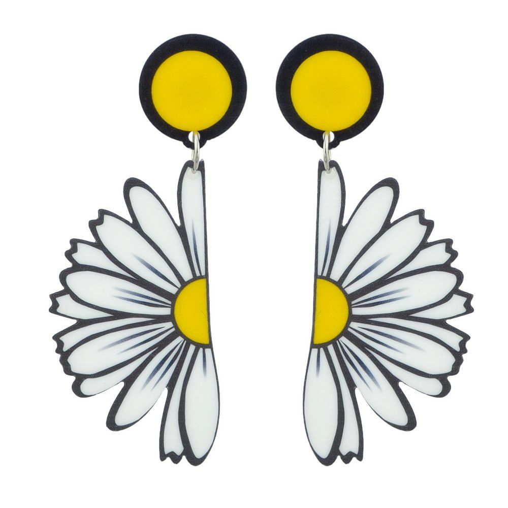 

Yellow White Flower Dangle Hanging Earrings