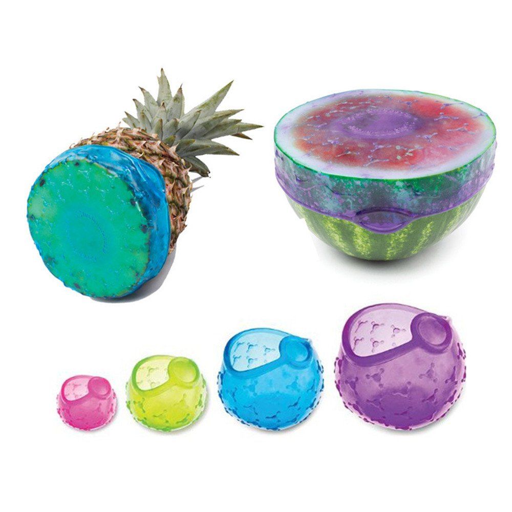 

4PCS Cling Film Silicone Lids for Fruit Or Bowls Cups Food Cover, Multi