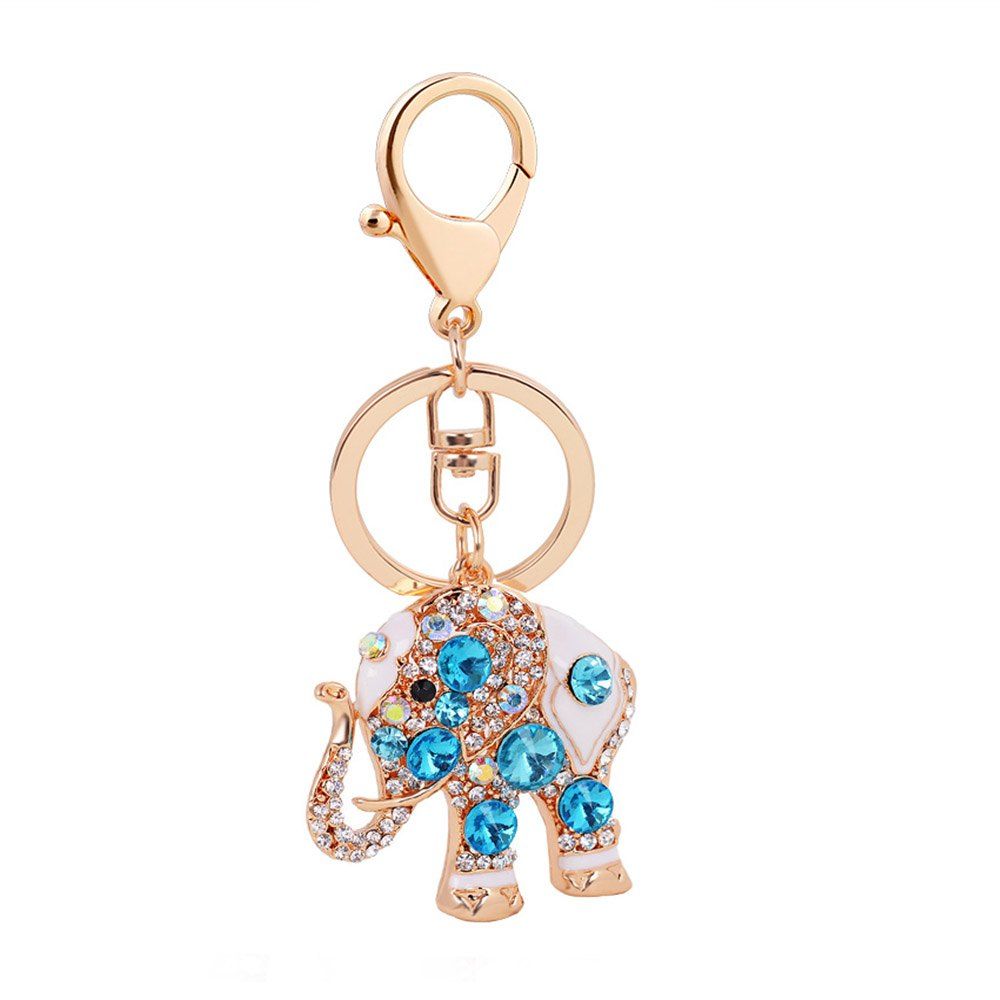 

Cute Elephant Keychain Sparkling Crystal Rhinestones Keyring Pendant, Blue orchid