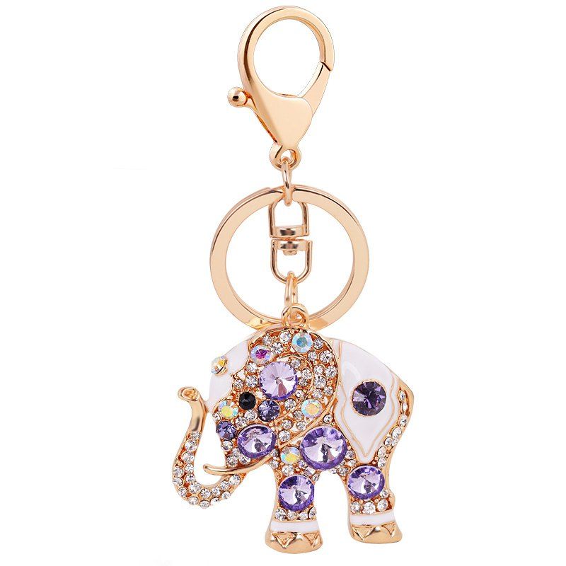 

Cute Elephant Keychain Sparkling Crystal Rhinestones Keyring Pendant, Violet