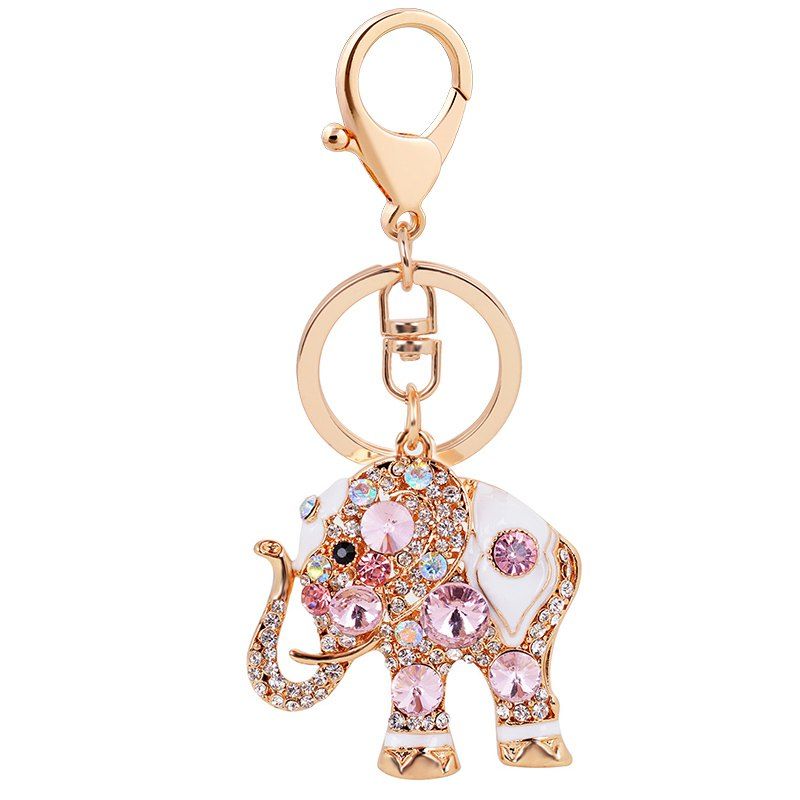 

Cute Elephant Keychain Sparkling Crystal Rhinestones Keyring Pendant, Rose red