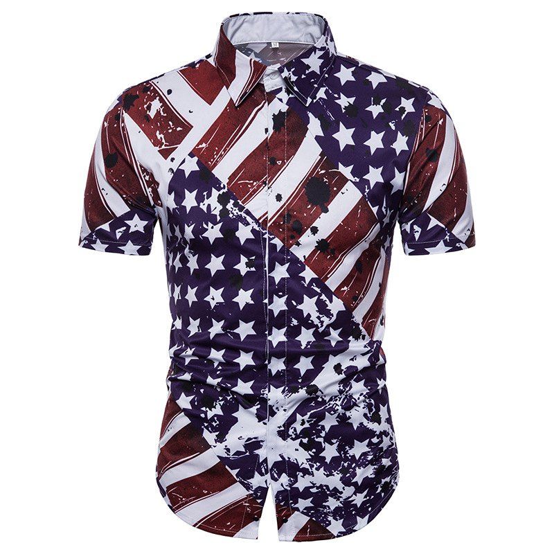 

New Style American Flag Casual Fashion Men's Short Sleeve Shirt, Red