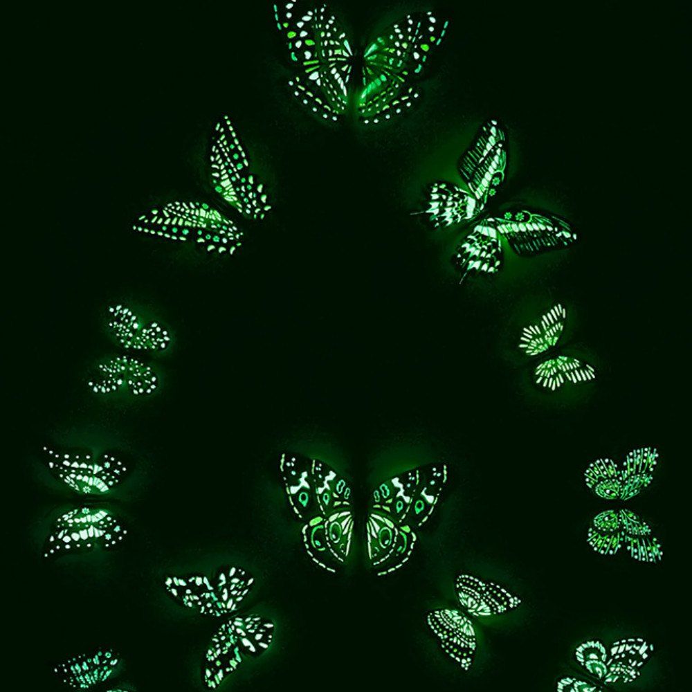 

12 pcs 3D Double Layer Luminous Butterflies Colorful Home Decor Wall Sticker, Multi-a