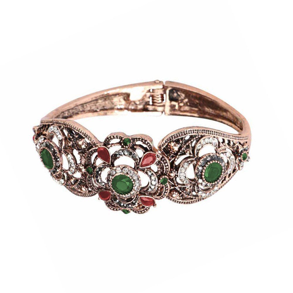 

PULATU Elegant National Wind Diamond Flower Bracelet, Green