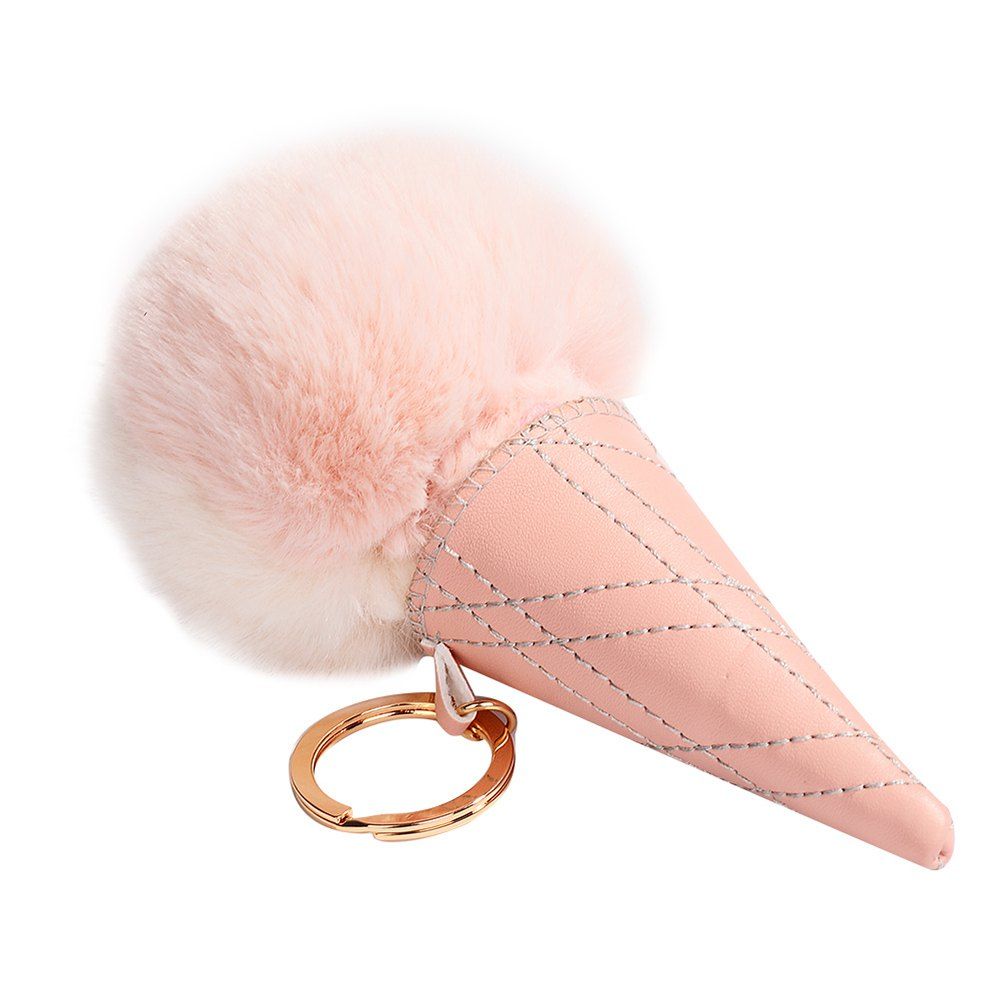 

Pink Ice Cream Faux Fur Bag Charm Pendant Keyring Car Handbag Key, Deep peach