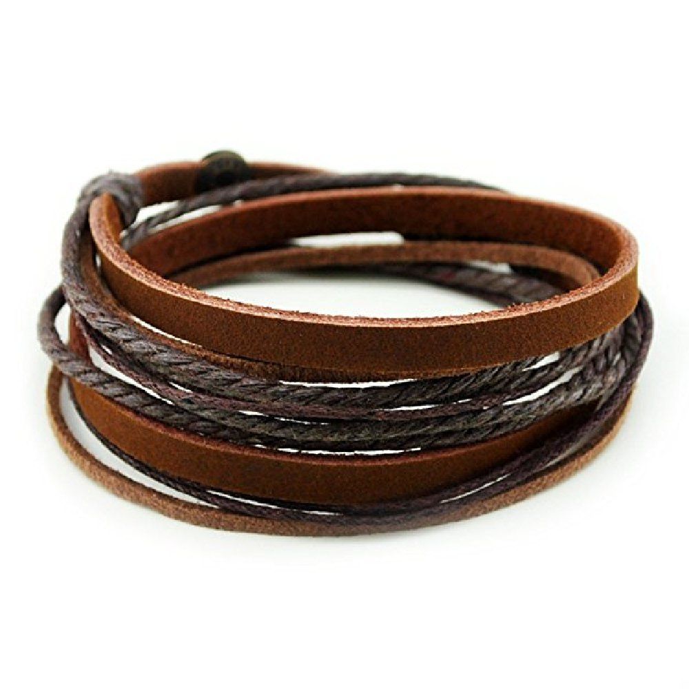 

YEDUO Genuine Leather Cuff Wrap Bracelet, Coffee