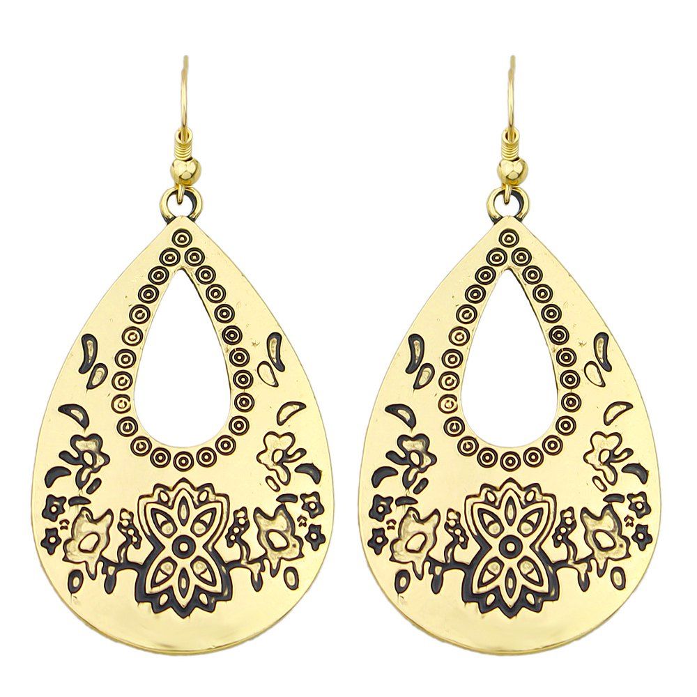 

Antique Gold Black Enamel Water Drop Earrings