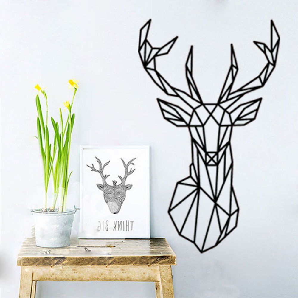 

Geometric Deer Head Animal Wall Stickers Art and Fresh Living Room Bedroom Decor, Black